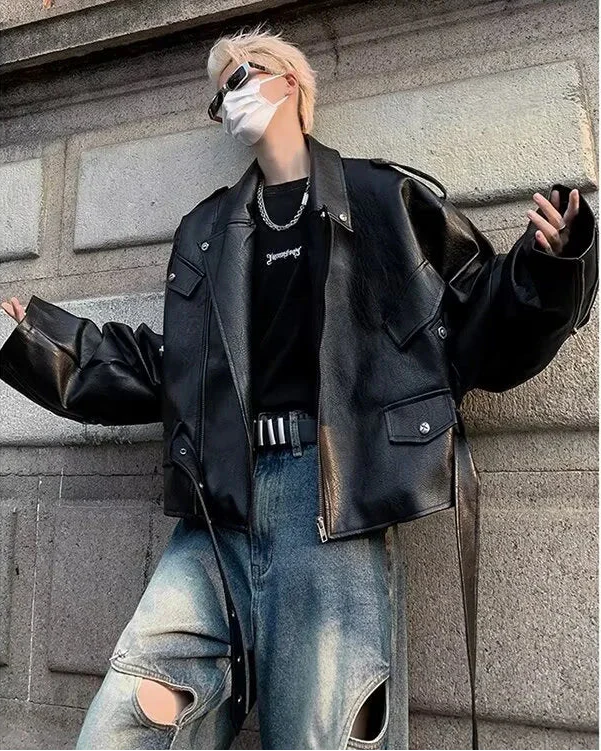 American Style Loose Fit Leather Motorcycle Jacket