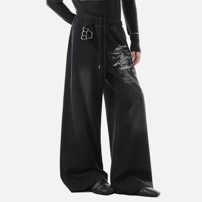 Vintage Washed Faded Design Letter Print Sweatpants