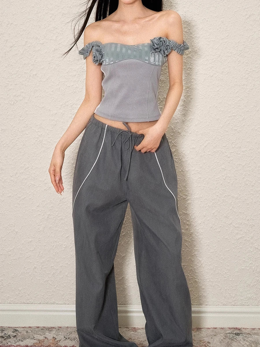 Elevated Hit Color Loose Casual Wide Leg Pants