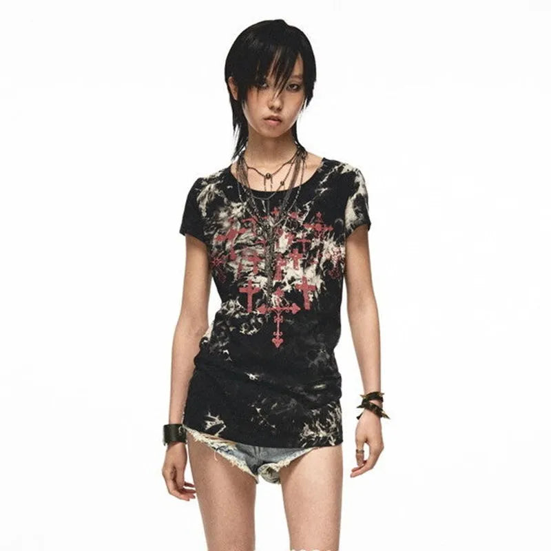 Grunge Y2K Tattoo Print Women's T-Shirt