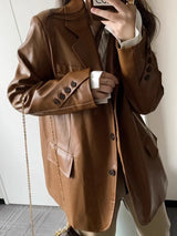 Women Stylish Retro Loose Motorcycle Leather Jacket