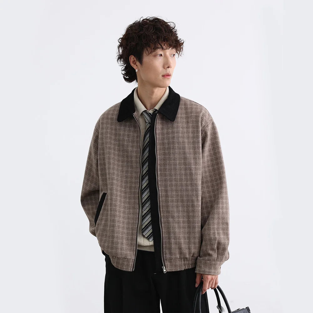 Veste légère décontractée à carreaux style vintage confortable