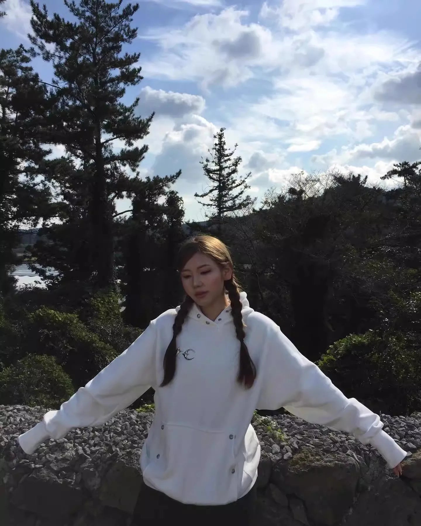 Metal Logo Star Moon Printed Hoodie