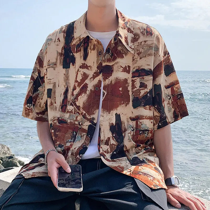 Chemise décontractée imprimée en soie glacée