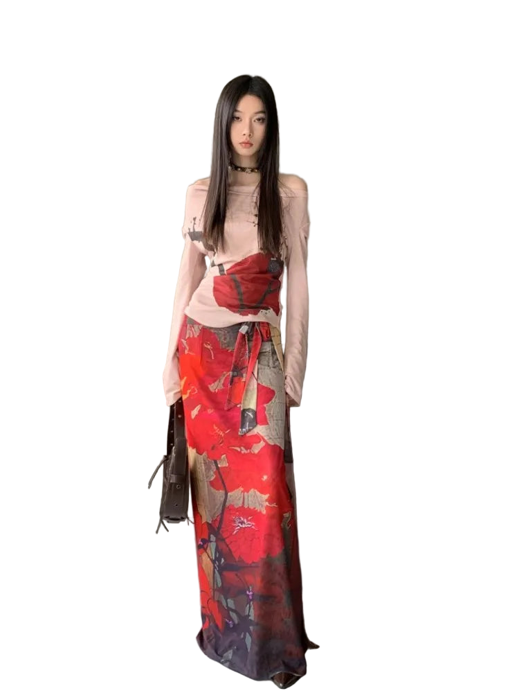 Vintage Mesh Lace-Up Wrap Maxi Skirt