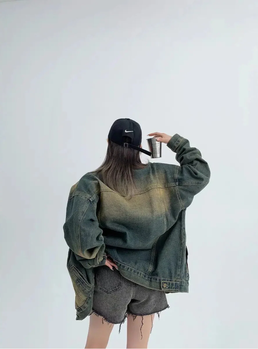 Trendy Retro Vintage Washed Denim Jacket