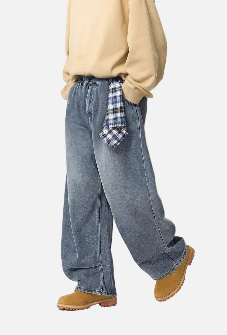 Vintage Distressed With Scarf Washed Denim Jeans