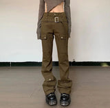 Pantalon cargo marron vintage pour femme