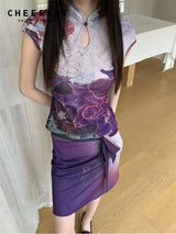 Ensemble réversible vintage Y2K en maille florale (haut et jupe) 
