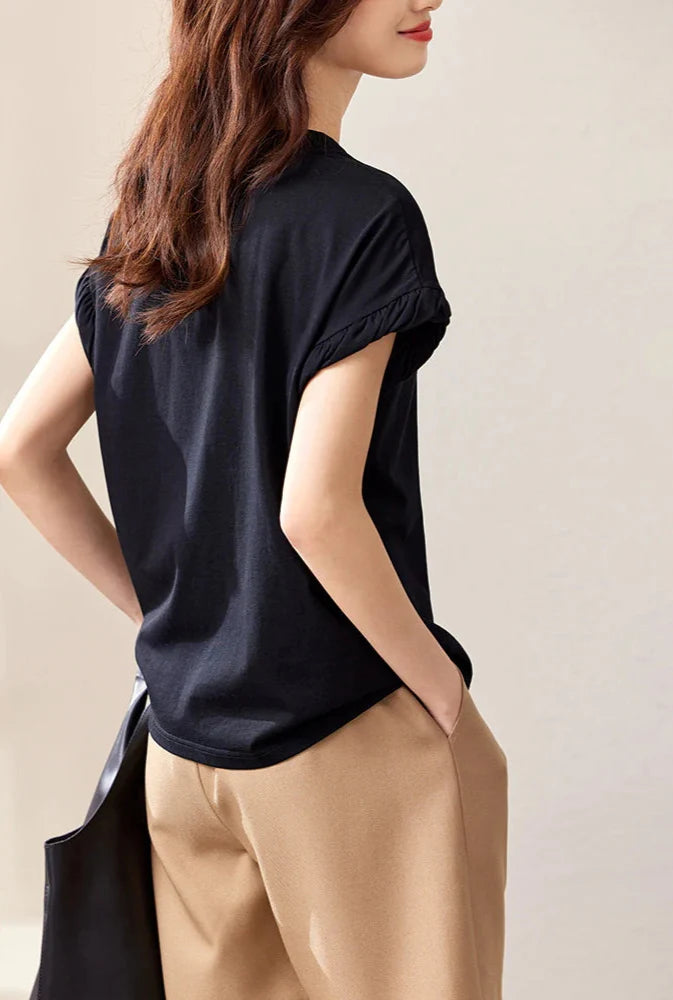 Black Cotton Summer Short Sleeve T-Shirt