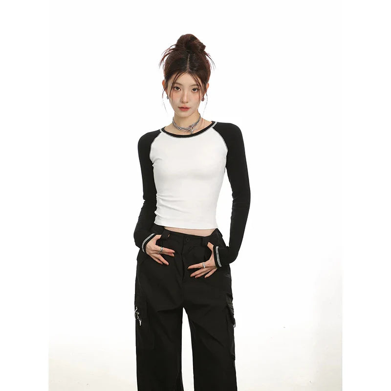 Y2K-T-Shirt für Damen in Kontrastfarben