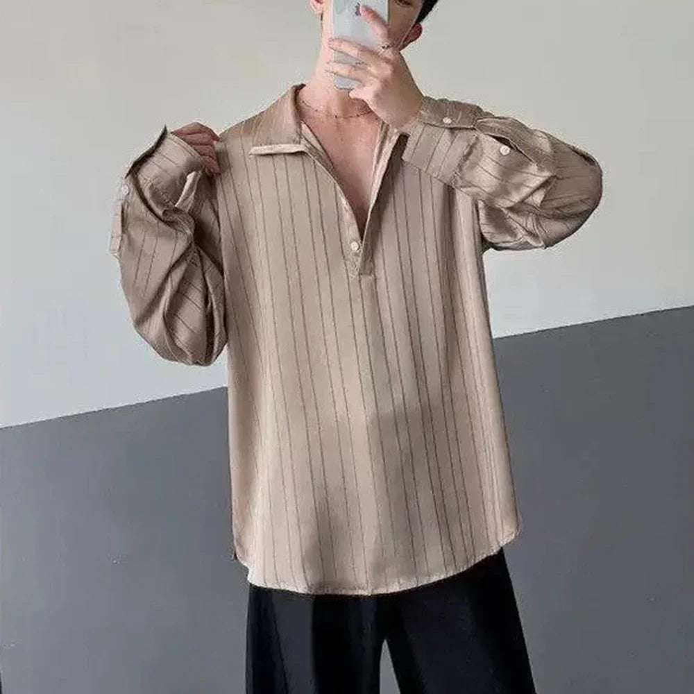 Breathable Solid Color Striped Long Sleeve T-Shirt