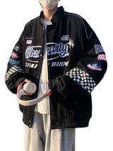 Veste de pilote vintage brodée à carreaux Y2K