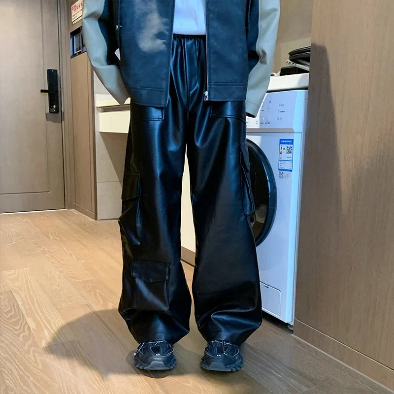 Winddichte Motorradhose aus Leder mit elastischem Bund