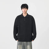 Y2K Cozy Ribbed Knit Polo Collar Sweater
