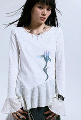 Yedinas Patchwork Gothic Graphic Long T-Shirt