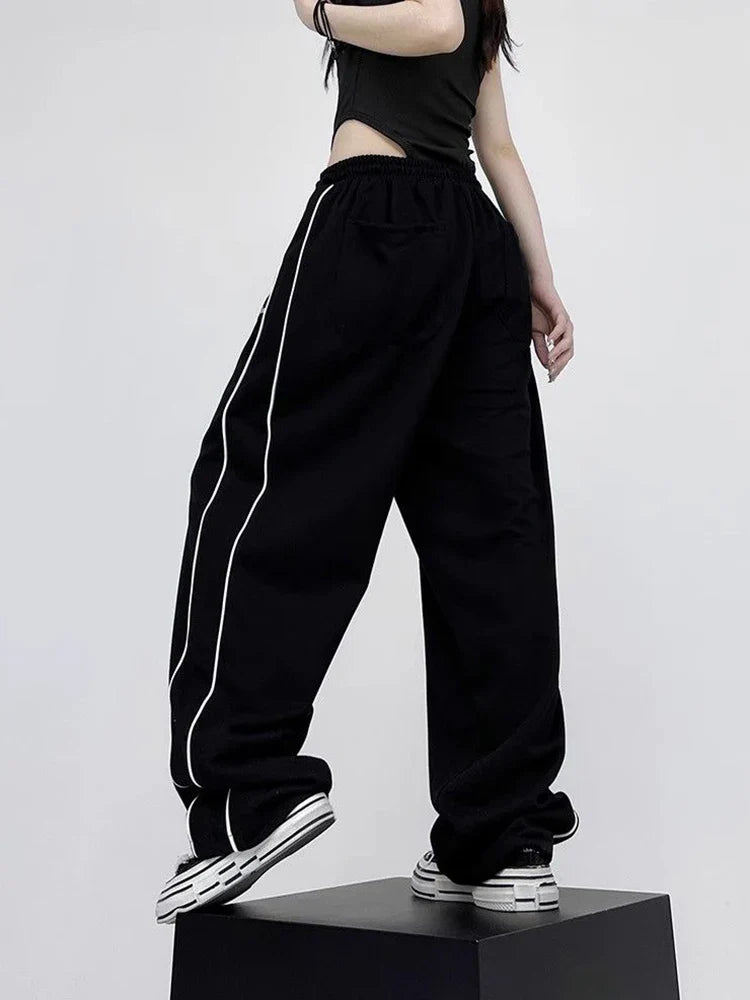 Women Vintage Retro Striped Letter Print Sweatpants