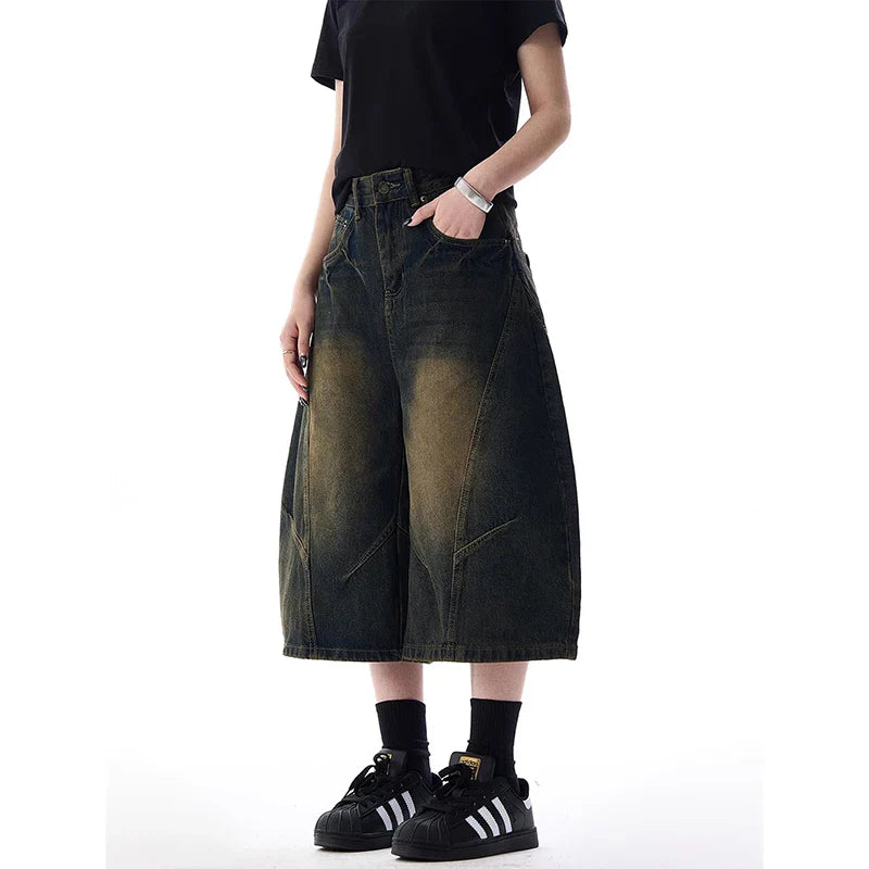 Insulated Streetwear Gothic High Waist Cargo Denim Jorts