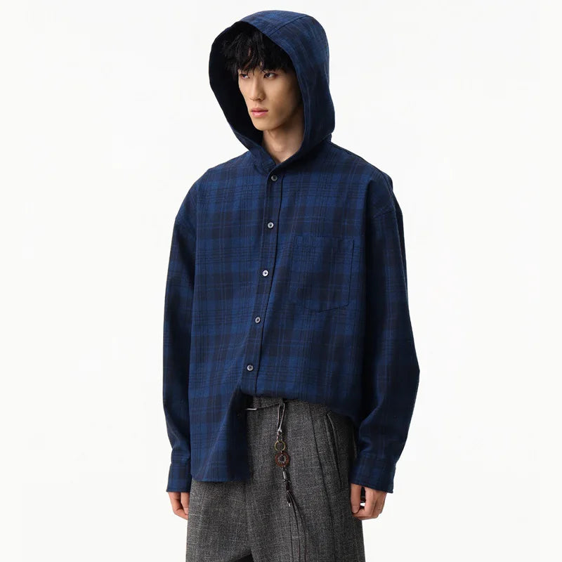 Chemise à capuche à carreaux oversize douce et confortable, style streetwear