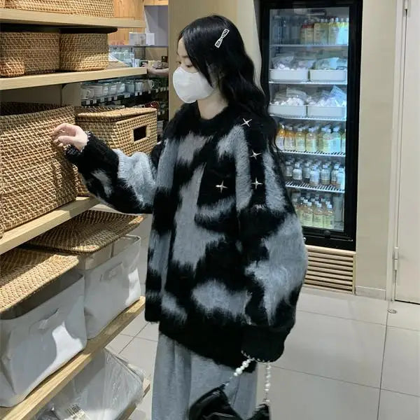 Y2K Everyday Essential Print Contrast Color Sweater