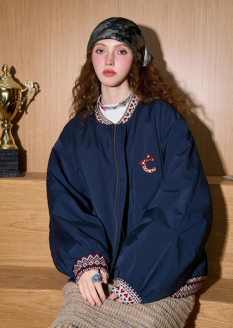 Y2K Ethno-Jacquard-Winterbomberjacke