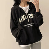 Cozy Zip-Up Letter Print Half Zipper Hoodie