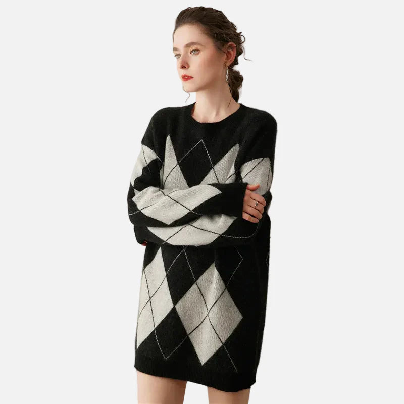 Gemütlicher Rundhals-Strickpullover mit Argyle-Muster
