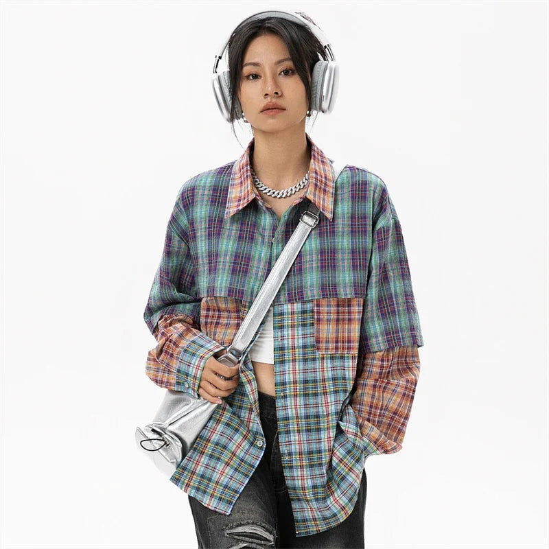 Damen-Patchwork-Karohemd