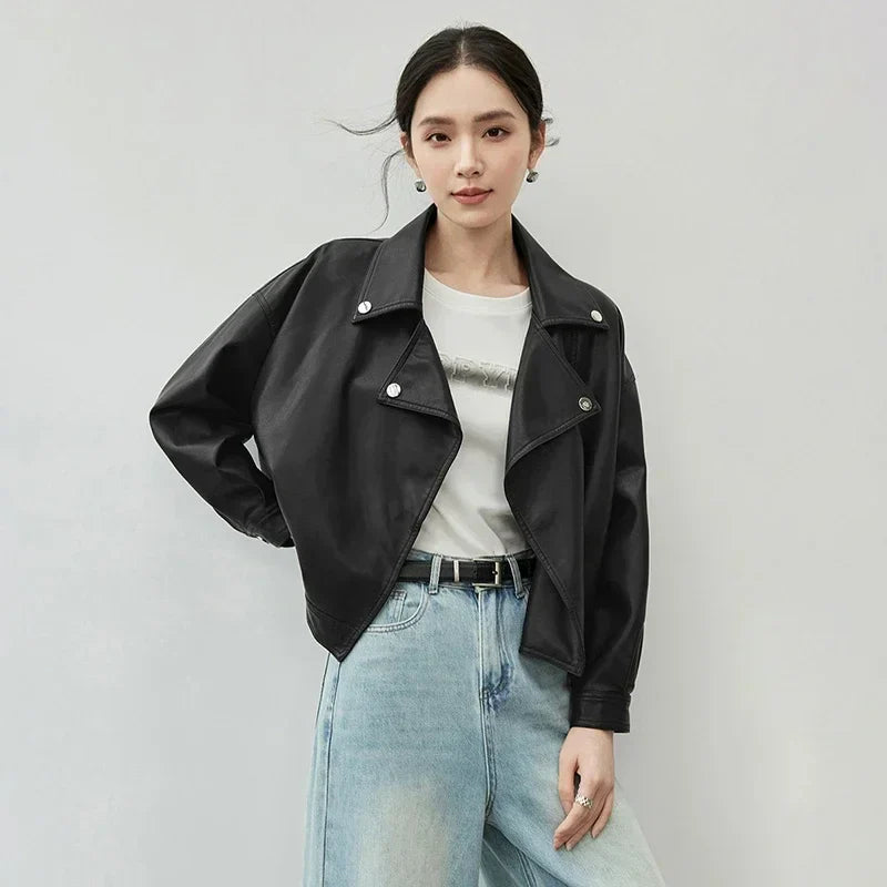 Stylish Faux Long Sleeve Leather Jacket