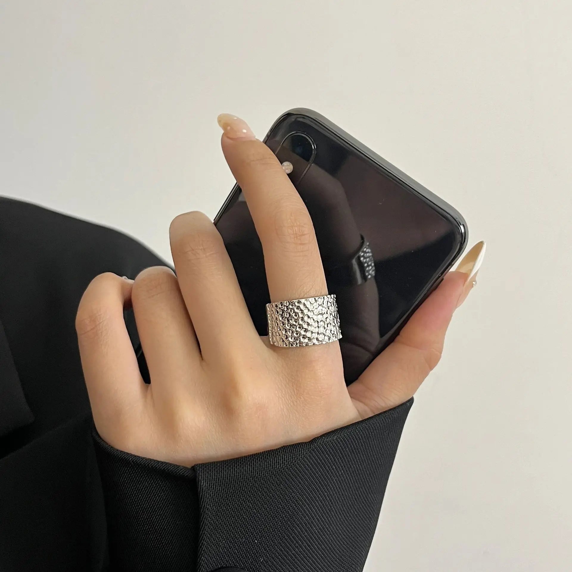 Geometric Wide Irregular Silver Finger Ring
