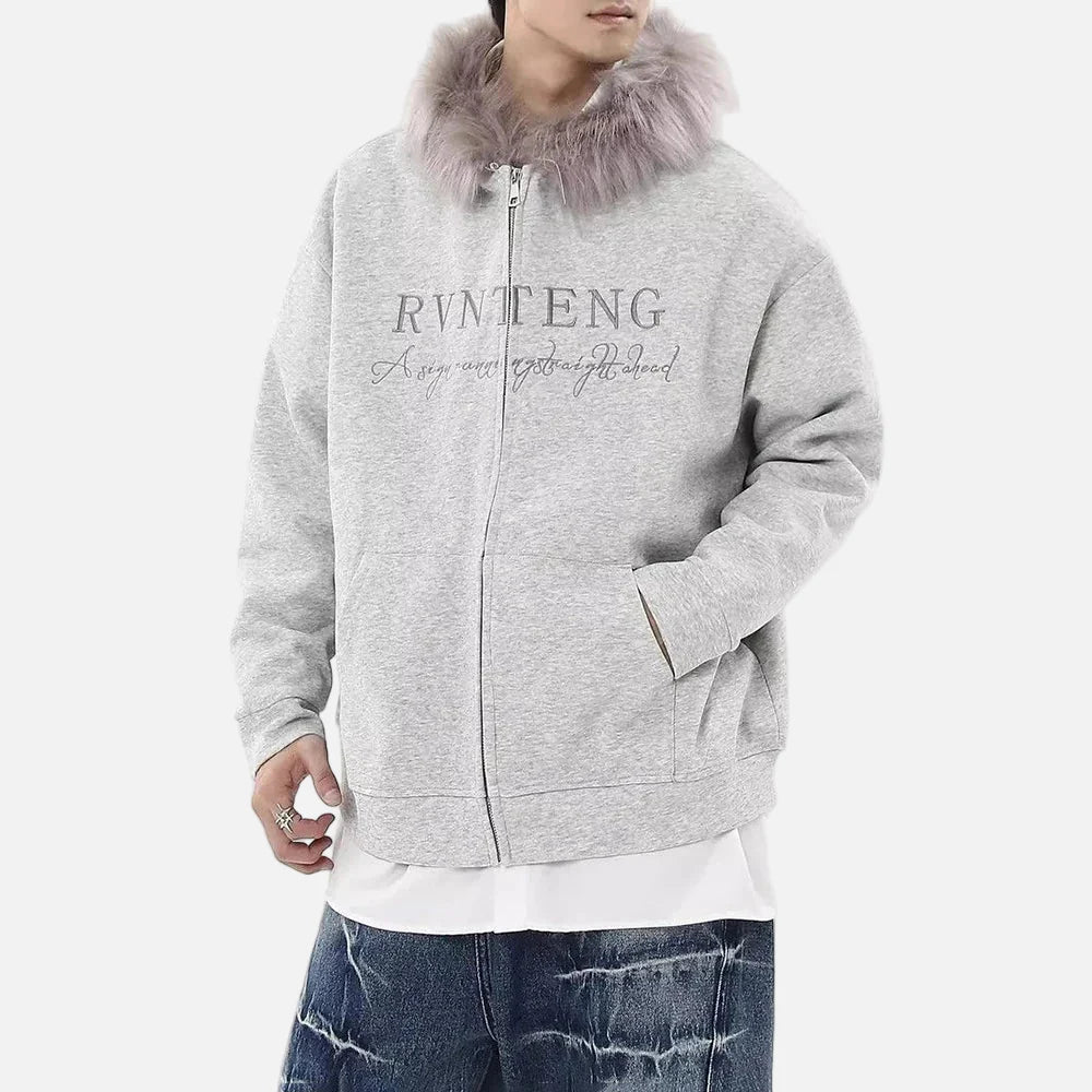 Essential Casual Zipper Faux Fur Hooded Sweatshirt