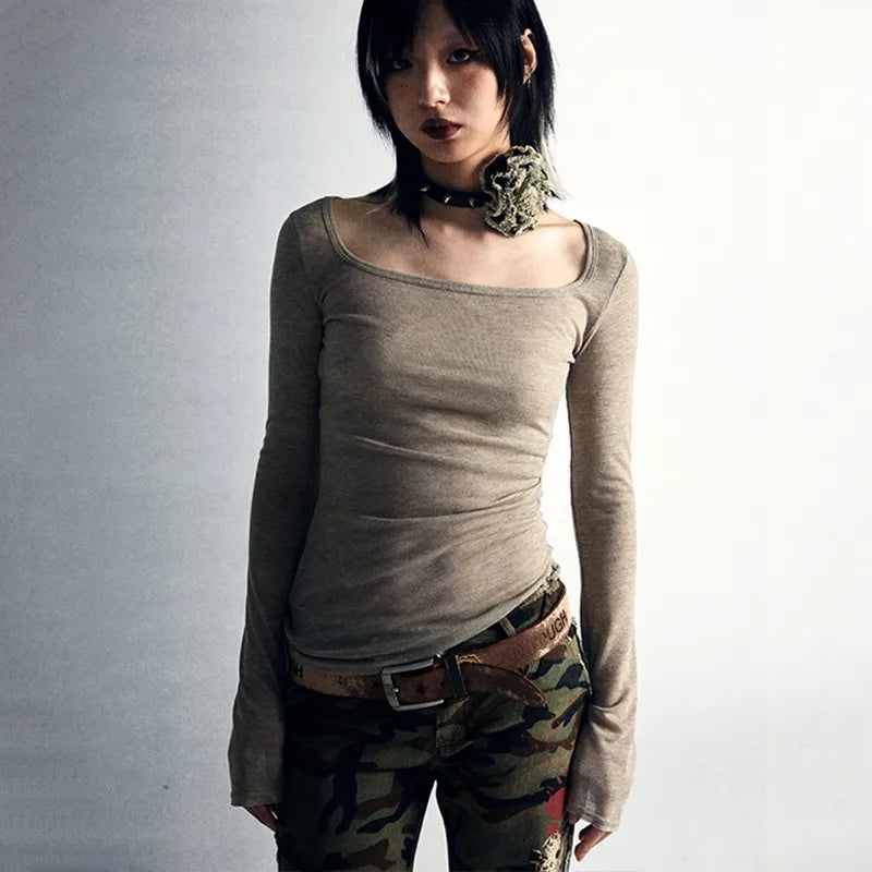 Grunge Y2K Tattoo Irregular Print Knitted Women's Top