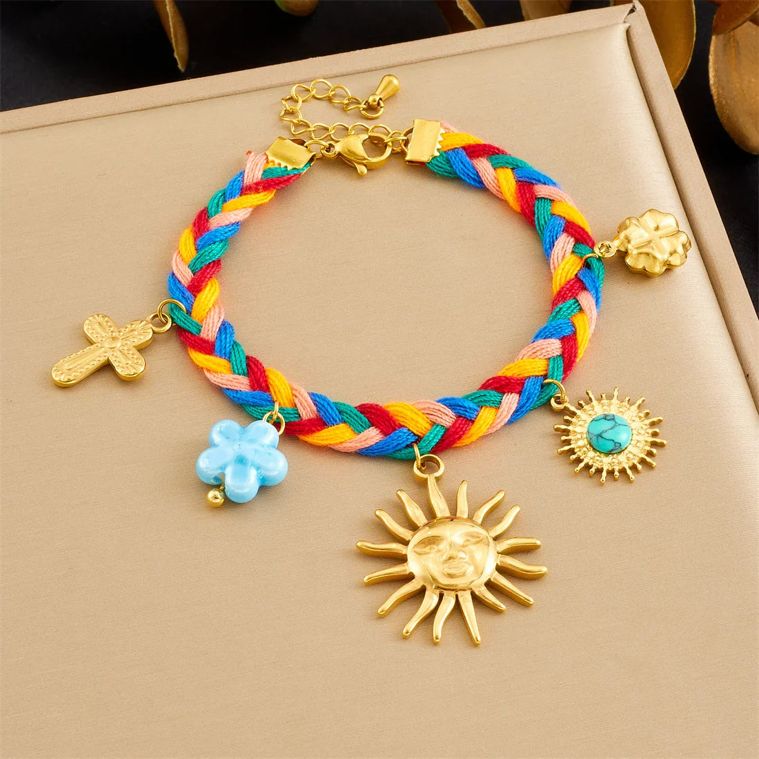 Colorful Vintage Flower Cross Bracelet