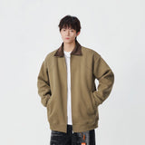 Fashionable Contrast Collar Casual Zip Jacket