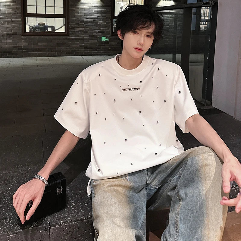 高品質スパンコールパッチワークショルダーTシャツ