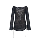 Vintage-T-Shirt mit Tattoo-Print, gerippt, gestrickt