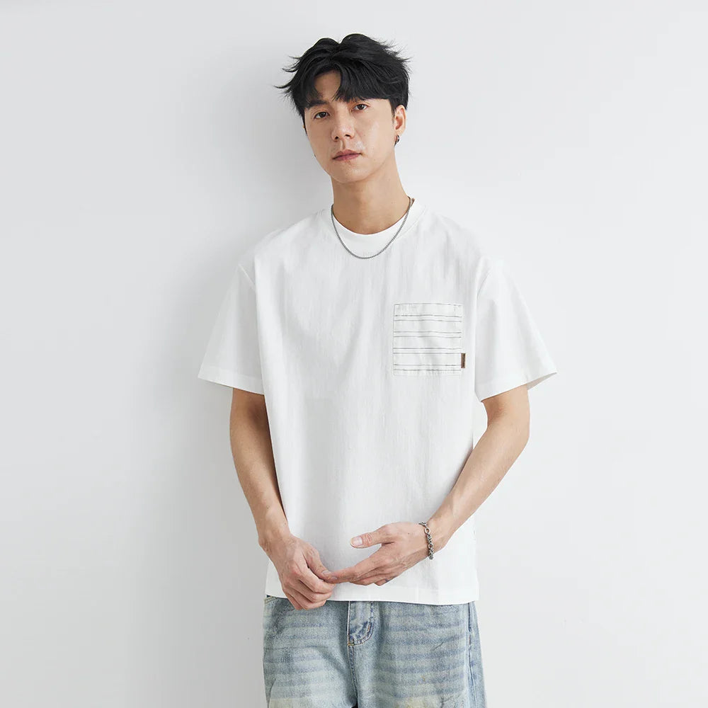 코리안 스타일리시 포켓 스티치 반팔 티셔츠