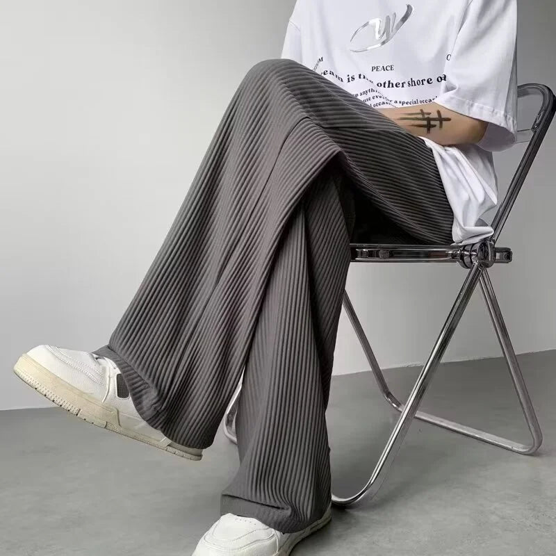 코리안 캐주얼 와이드 레그 스트라이프 팬츠