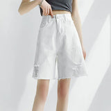 Korean White Stylish Tassels Denim Shorts