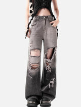 Modische, zerrissene High-Waist-Jeans mit Farbverlauf