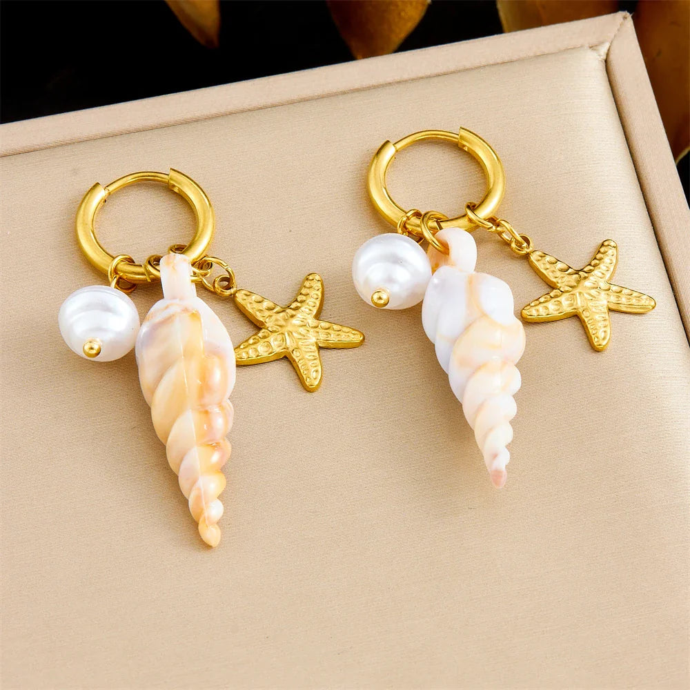 Glamorous Waterproof Pearl Conch Earrings