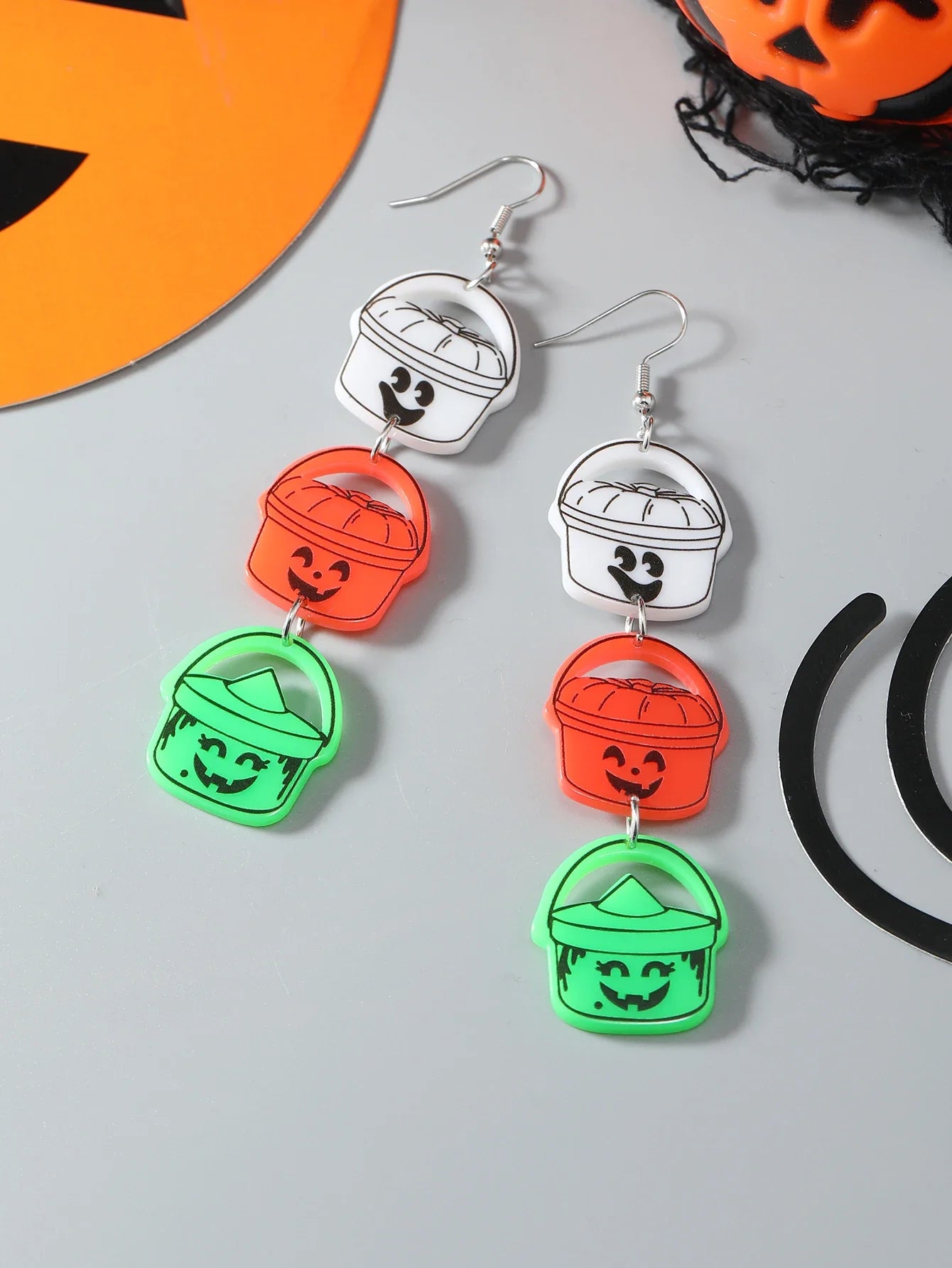 Spooky Halloween Candy Basket Acrylic Earrings