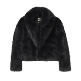 Style yourself in this luxurious black faux fur jacket, designed with an ultra-plush texture and voluminous collar for the ultimate glamorous streetwear statement.