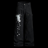 Black pants with white star pattern on a white background