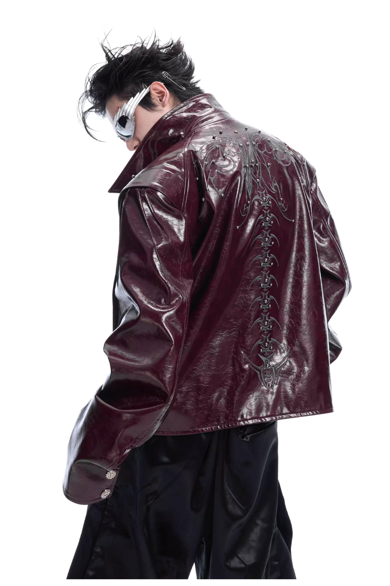 Studded Embroidered Spine Leather Jacket