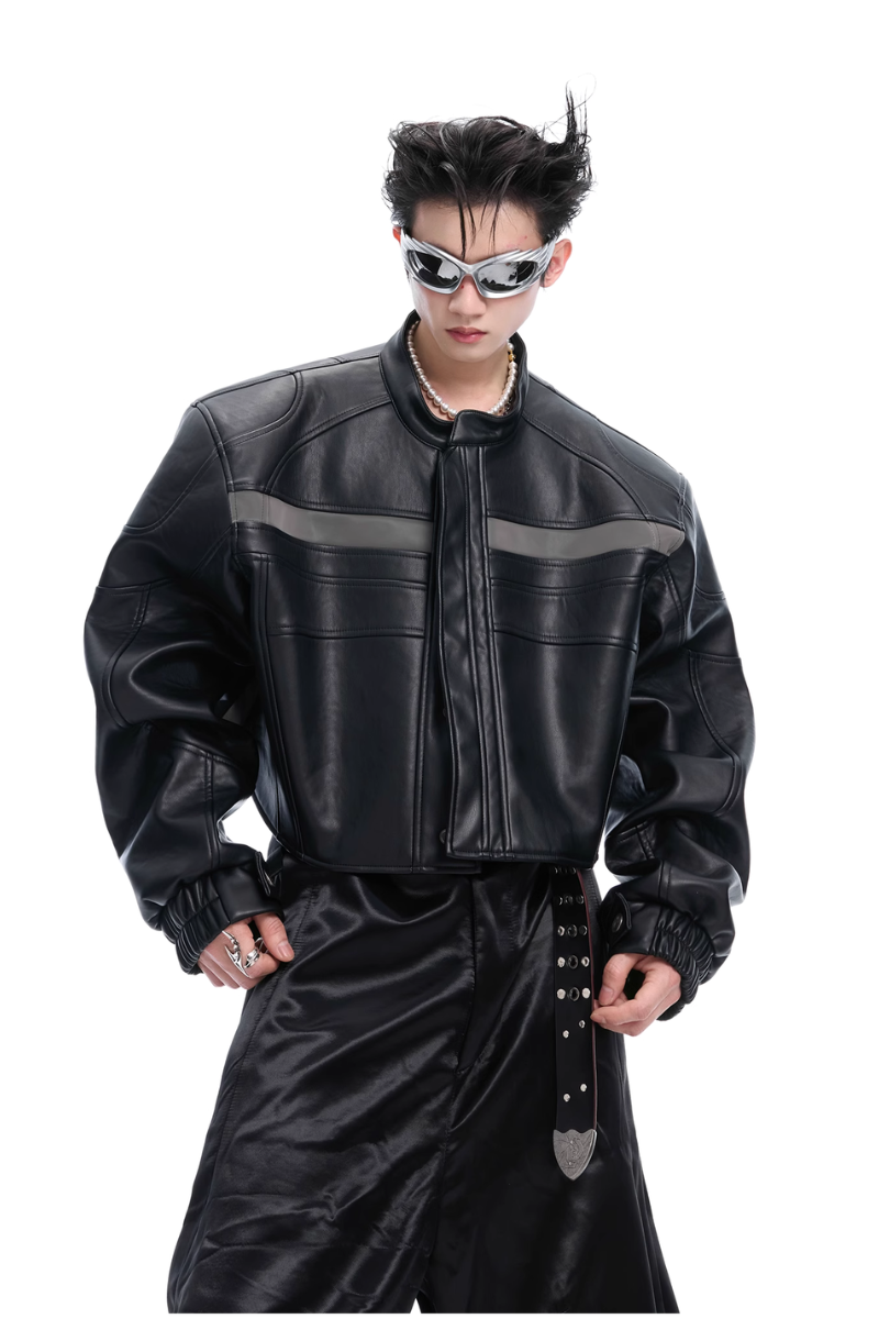 Deconstructed Patchwork Short Leather Jacket