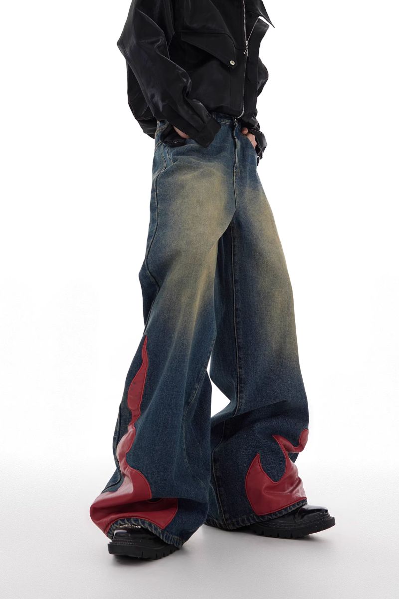 PU-Leder Flame Loose Denim 