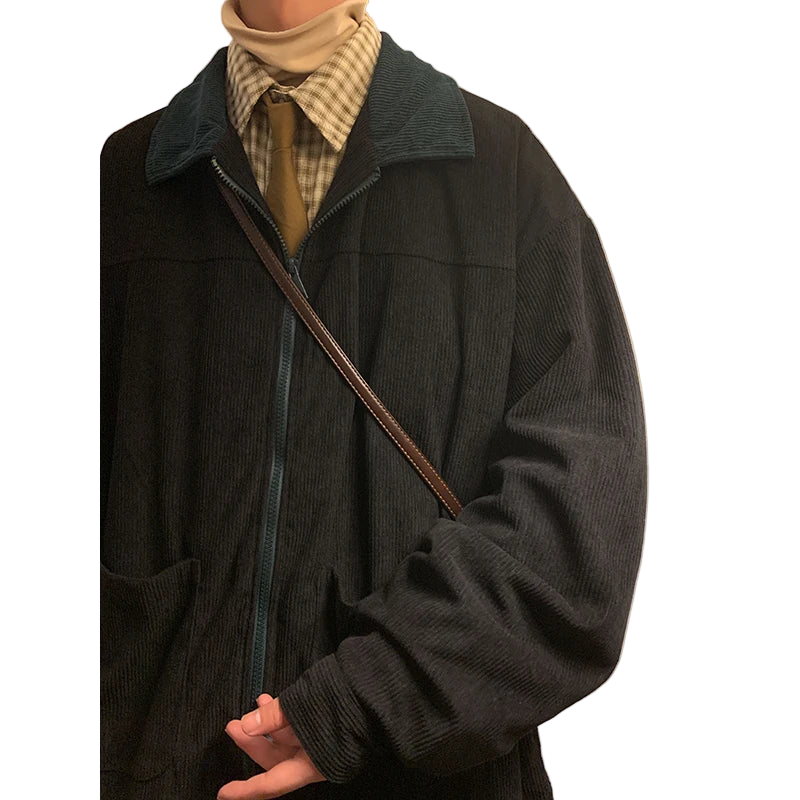 Style yourself in this oversized green corduroy jacket with a contrasting brown collar to add a vintage, textured edge to your daily streetwear rotation.