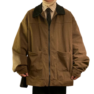 Style yourself in this oversized green corduroy jacket with a contrasting brown collar to add a vintage, textured edge to your daily streetwear rotation.