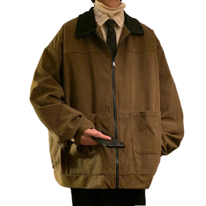 Style yourself in this oversized green corduroy jacket with a contrasting brown collar to add a vintage, textured edge to your daily streetwear rotation.